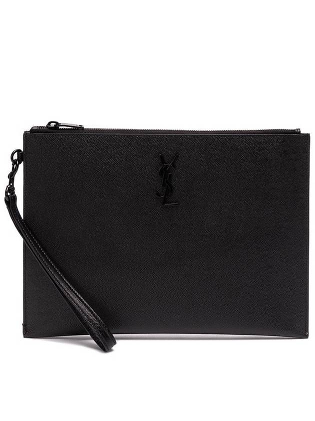 Monogram Strap Tablet Clutch Bag Black Black - SAINT LAURENT - BALAAN.