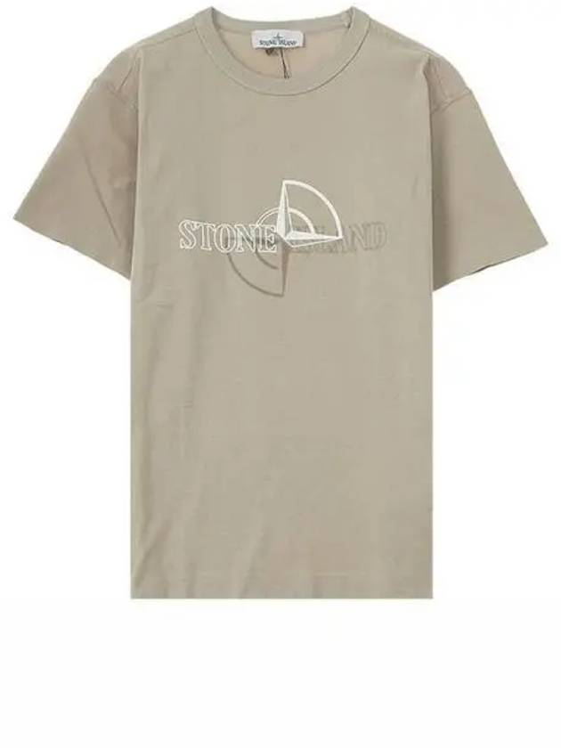 711523381 V0095 Half Logo Printing Short Sleeve T Shirt Beige Men s TFN 271521 - STONE ISLAND - BALAAN 1