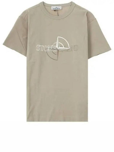 Half Logo Print Cotton Jersey Short Sleeve T-Shirt Beige - STONE ISLAND - BALAAN 1