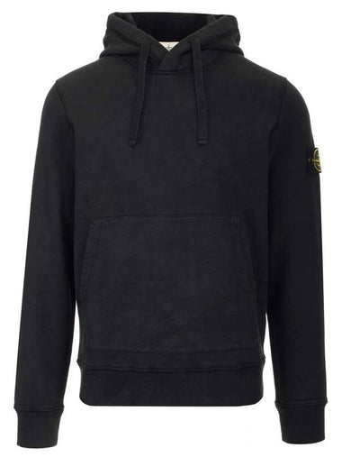 Wappen Patch Brushed Cotton Fleece Hoodie Black - STONE ISLAND - BALAAN 1