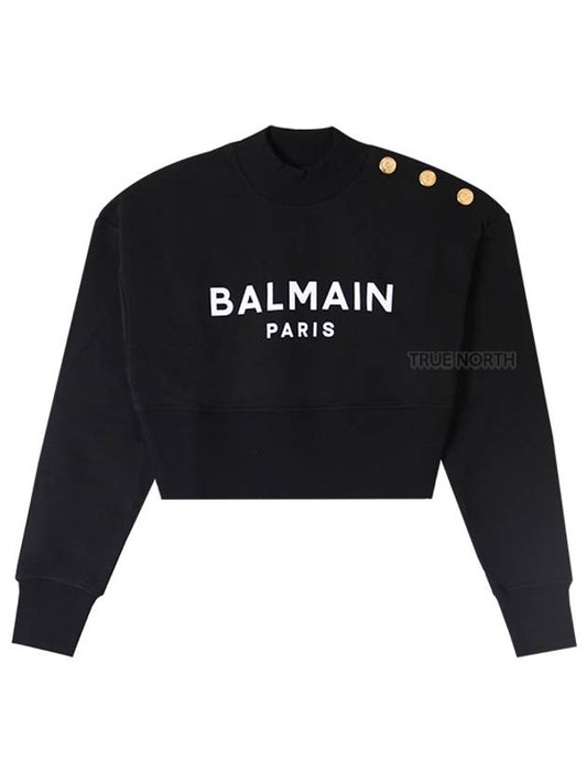 logo print crop sweatshirt black - BALMAIN - BALAAN.