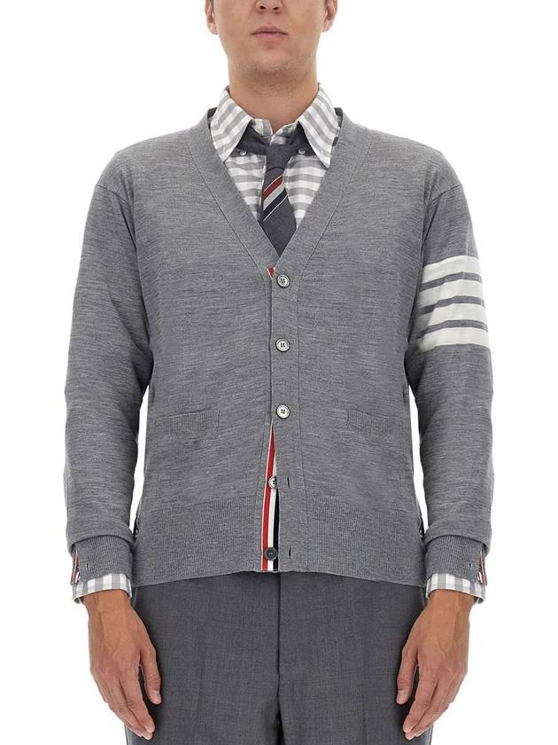 Men's Sustainable Classic Diagonal Wool Cardigan Pale Grey - THOM BROWNE - BALAAN 6