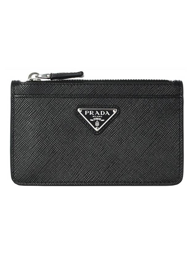 Triangle Logo Saffiano Leather Card Wallet Black - PRADA - BALAAN 1