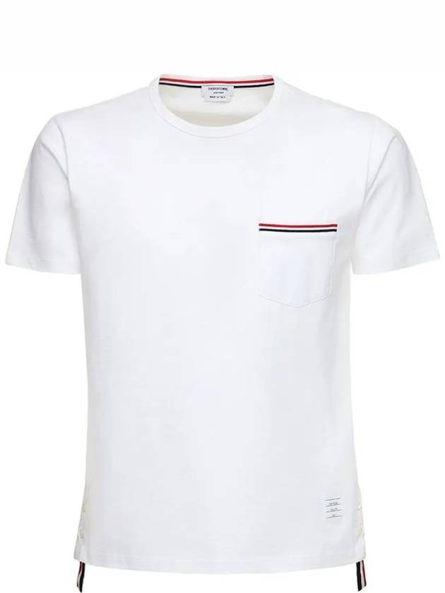 Men's Medium Weight Jersey Tipped Pocket Crewneck Short Sleeve T-Shirt White - THOM BROWNE - BALAAN 2