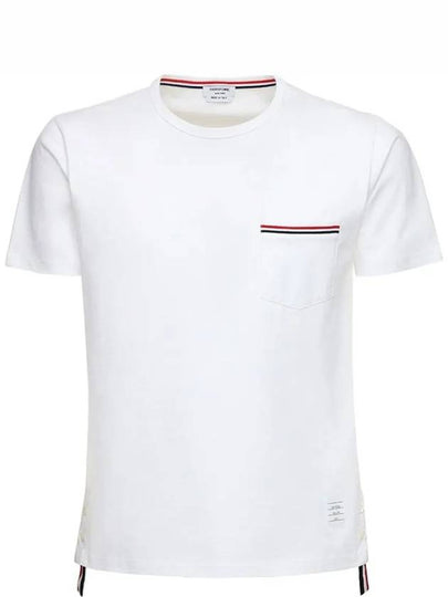 Men's Medium Weight Jersey Tipped Pocket Crewneck Short Sleeve T-Shirt White - THOM BROWNE - BALAAN 2