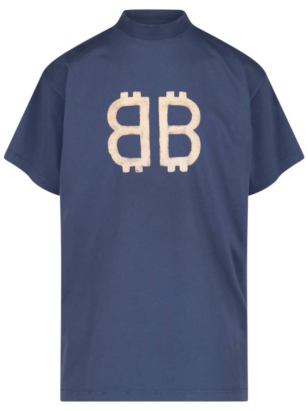 Logo Print Short Sleeve T-Shirt Blue - BALENCIAGA - BALAAN 2