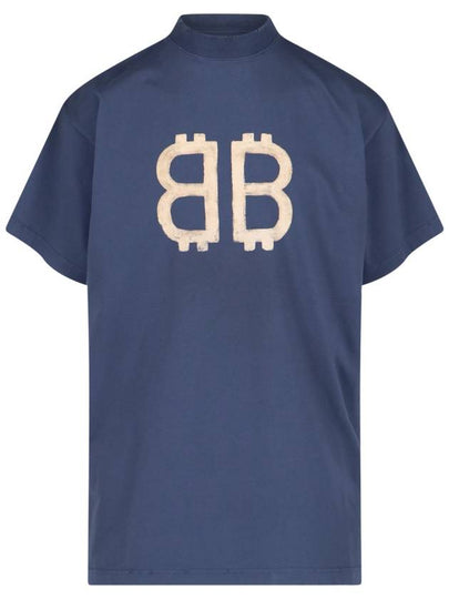 Logo Print Short Sleeve T-Shirt Blue - BALENCIAGA - BALAAN 2