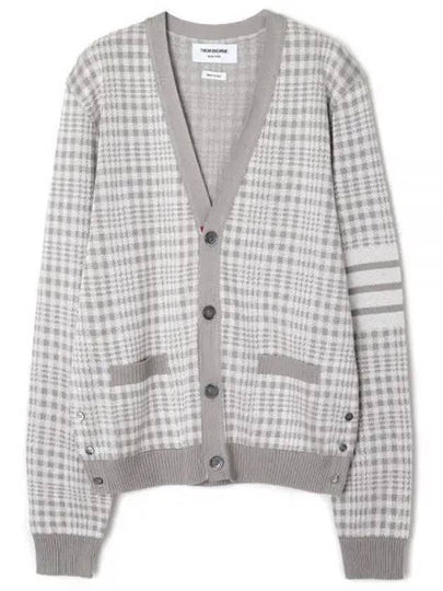 Check Jacquard V-Neck Cardigan Grey - THOM BROWNE - BALAAN 2