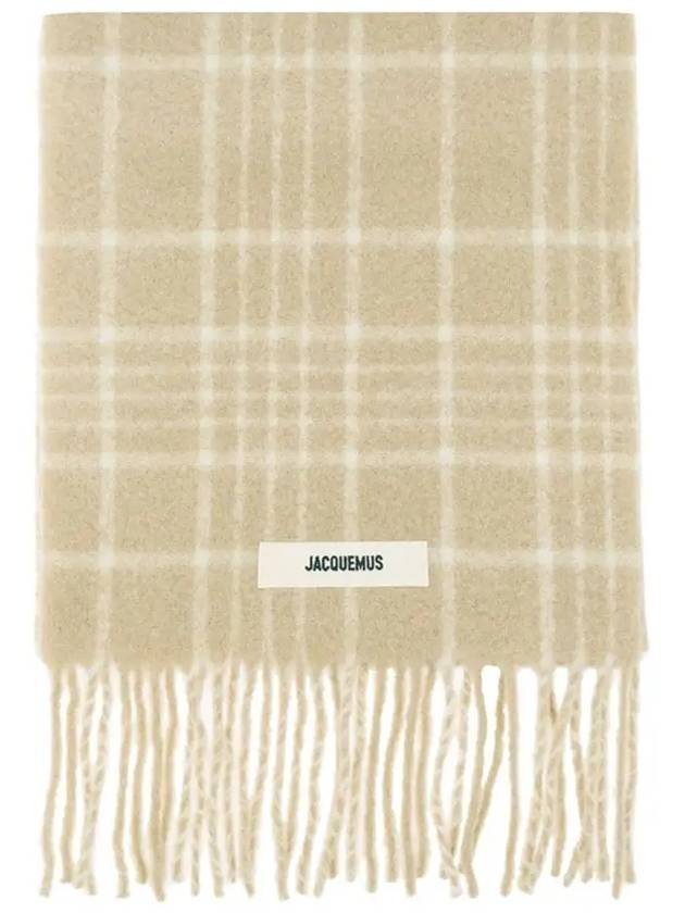 L’echarpe Carro Le Chouchou Jacquard Check Scarf Beige - JACQUEMUS - BALAAN 3