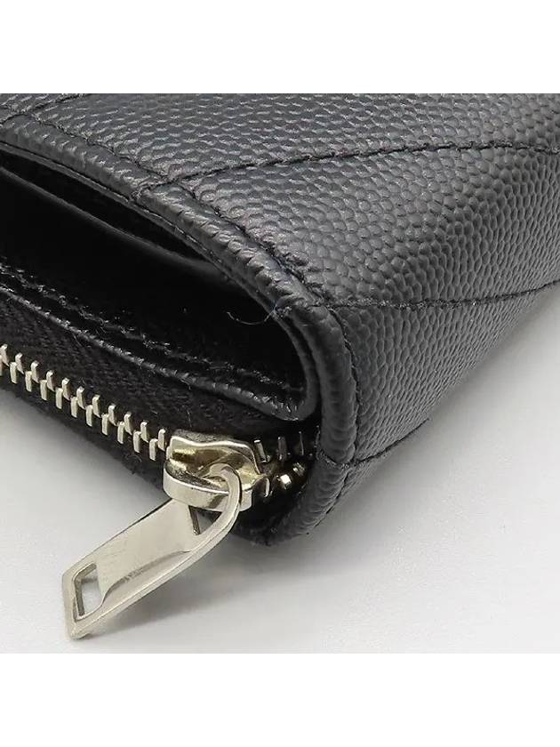 403723 Black leather matelass silver monogram logo decoration compact zip up around half wallet - SAINT LAURENT - BALAAN 5