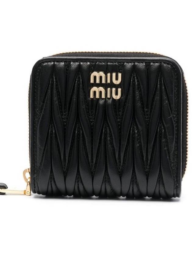 Matelasse Logo Zip Around Half Wallet Black - MIU MIU - BALAAN 2