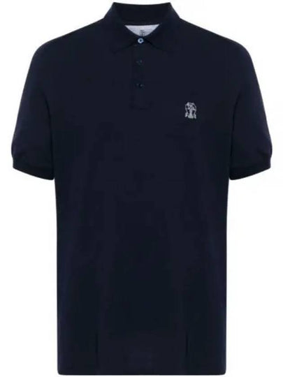 Printed Logo Cotton Polo Shirt Cobalto Grigio - BRUNELLO CUCINELLI - BALAAN 2