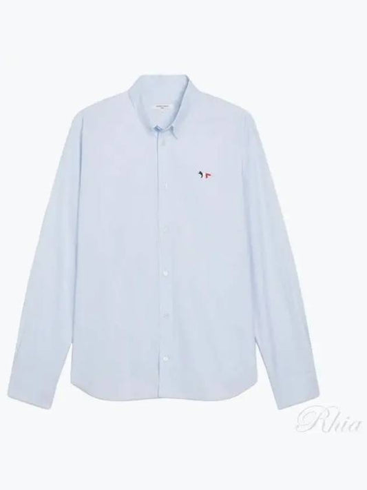 Men's Tricolor Fox Patch Cotton Long Sleeve Shirt Blue - MAISON KITSUNE - BALAAN 2