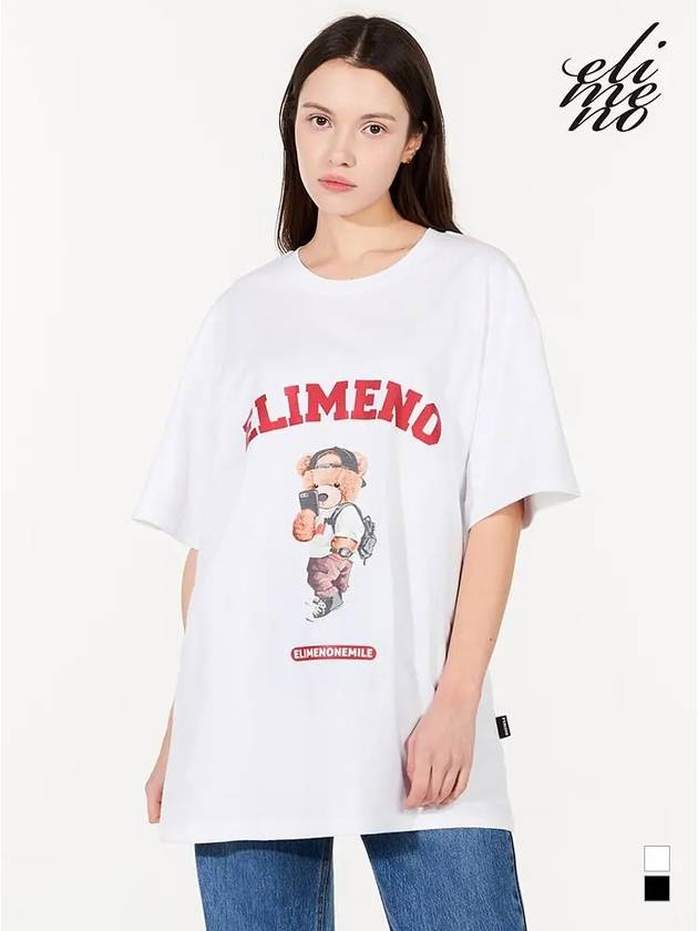 EL Selfie Bear Artwork Overfit Short Sleeve T-Shirt White - ELIMENO - BALAAN 3