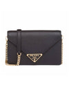 Triangle Logo Saffiano Leather Chain Flap Cross Bag Black - PRADA - BALAAN 1