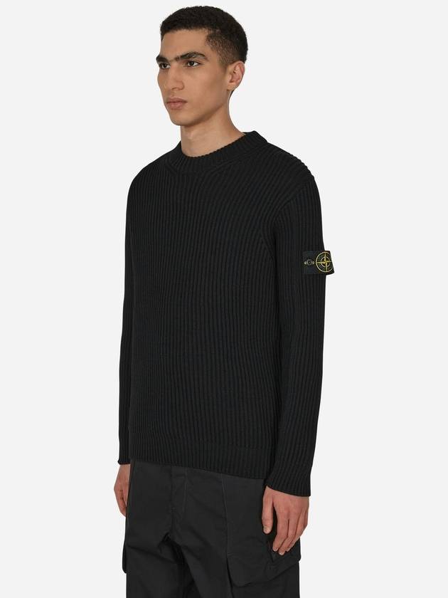 Full Rib Wool Knit Top Black - STONE ISLAND - BALAAN 3