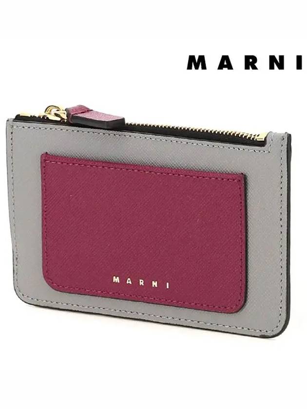 Saffiano Two-Tone Zipper Card Wallet Grey Purple - MARNI - BALAAN 3