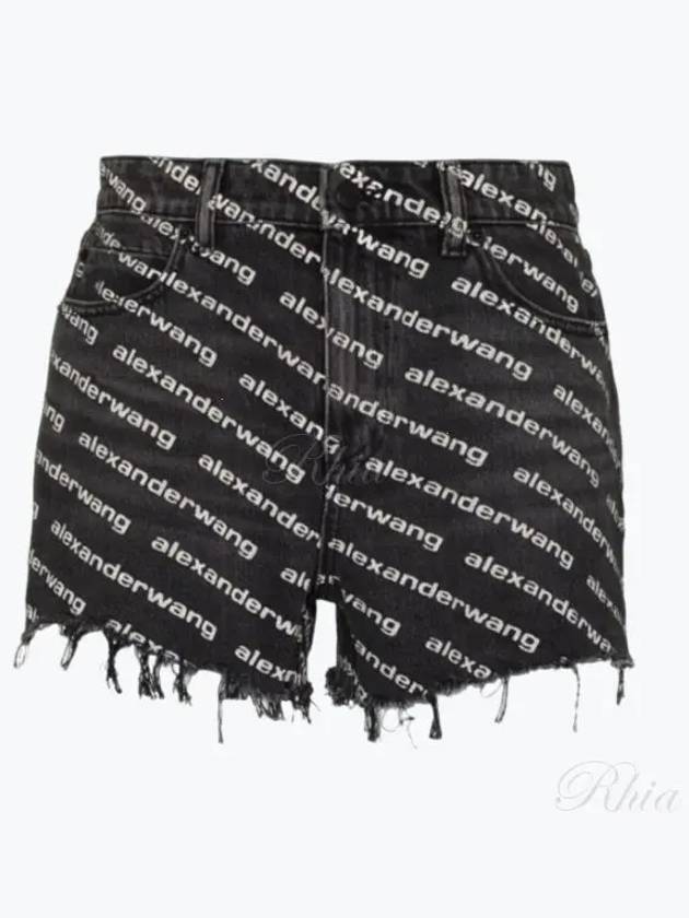 Grey Age Denim Bite Logo Shorts Black - ALEXANDER WANG - BALAAN 2