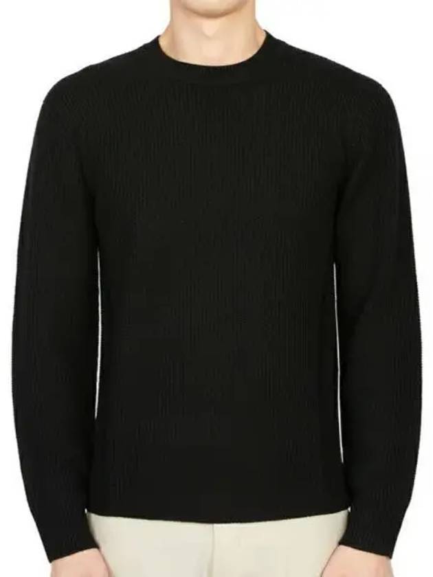 Men's Crew Neck Wool Knit Top Black - THEORY - BALAAN 2