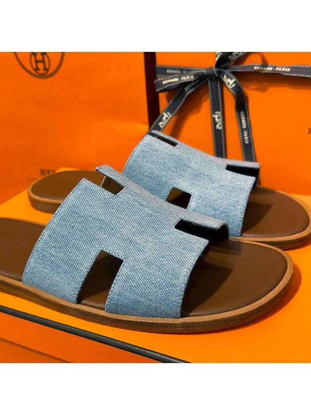 Men's Izmir Sandals Calfskin Denim Brown Twotone - HERMES - BALAAN 4