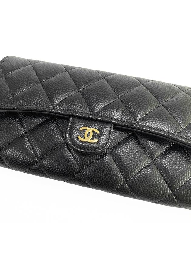 Classic Grained Calfskin Gold Flap Wallet Black - CHANEL - BALAAN 4