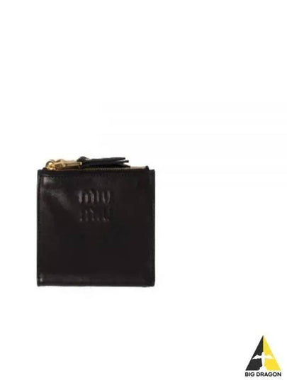 Logo Detail Napa Leather Half Wallet Black - MIU MIU - BALAAN 2