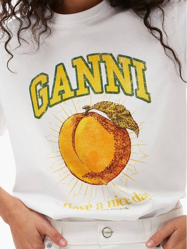 Women's Relaxed Peach Print Short Sleeve T-Shirt White - GANNI - BALAAN 6