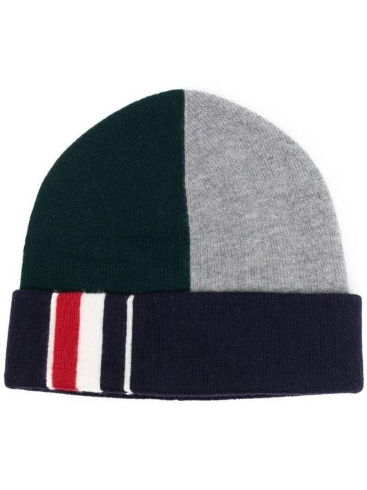 Funmix Side Stripe Merino Jersey Beanie Green - THOM BROWNE - BALAAN 1