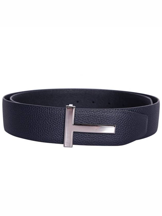 Sliver Soft Grain Leather T Icon Belt Dark Navy Black - TOM FORD - BALAAN 2