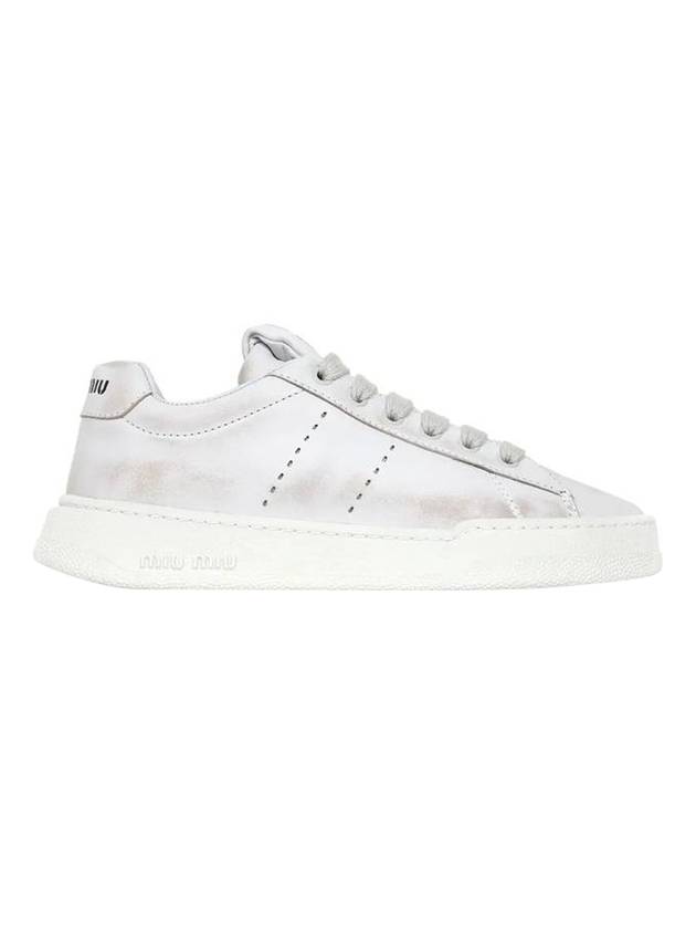 Bleached Leather Low Top Sneakers White - MIU MIU - BALAAN 1