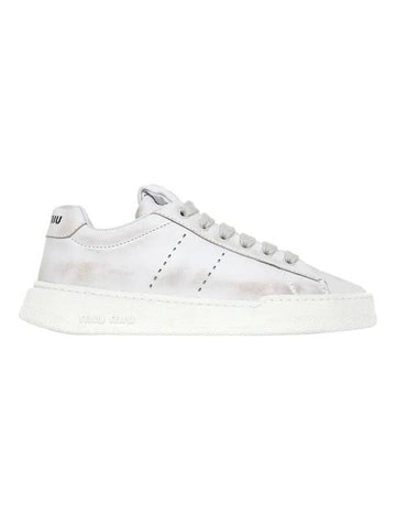 Bleached Leather Low Top Sneakers White - MIU MIU - BALAAN 1