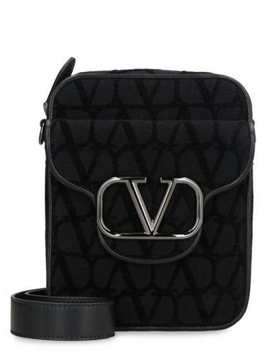 V Logo Toile Iconographe Shoulder Bag Black - VALENTINO - BALAAN 1