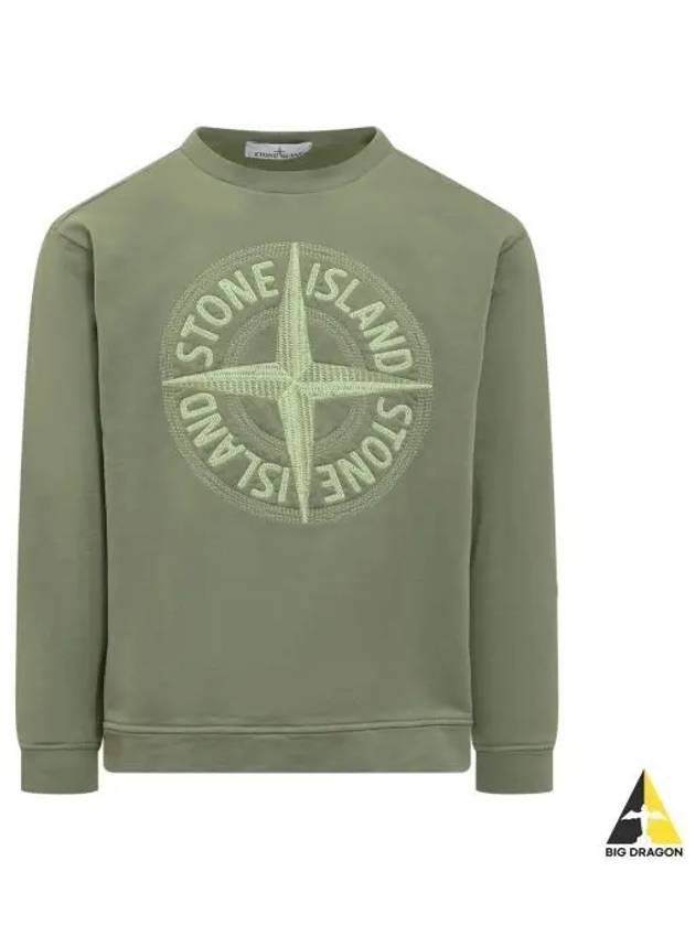 Garment Dyed Stitches Four Print Crewneck Sweatshirt Green - STONE ISLAND - BALAAN 2