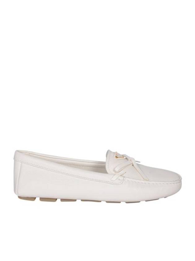 Triangle Logo Leather Driving Shoes White - PRADA - BALAAN 1