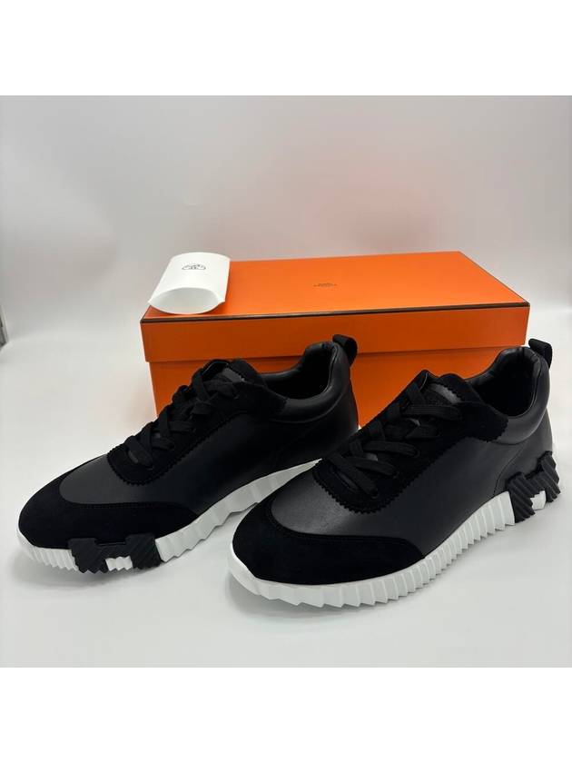 Bouncing Calfskin Suede Goatskin Low Top Sneakers Black - HERMES - BALAAN 2