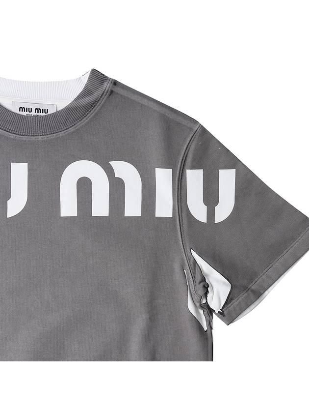 Print Cropped Short Sleeve T-Shirt Grey - MIU MIU - BALAAN 5