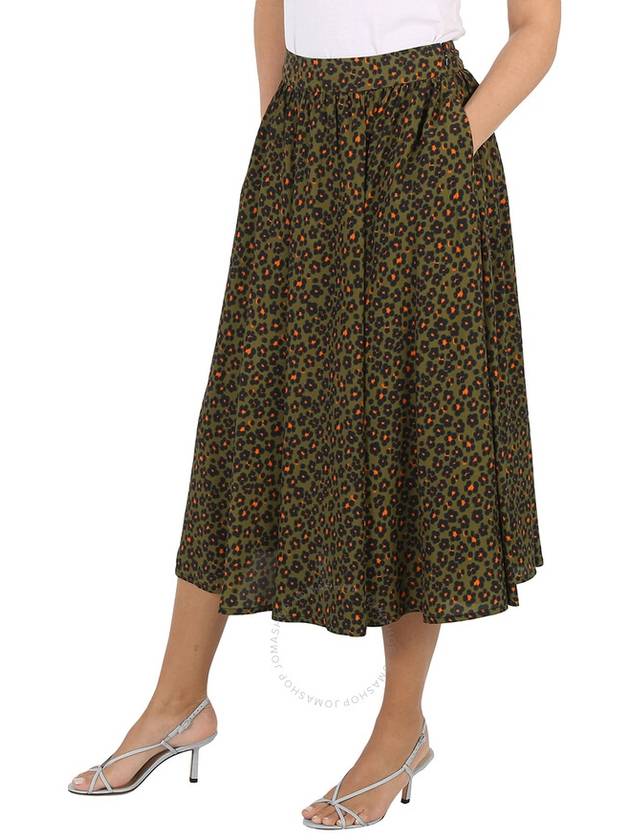 Hana Leopard Floral Print Midi Viscose A-Line Skirt Dark Green - KENZO - BALAAN 4