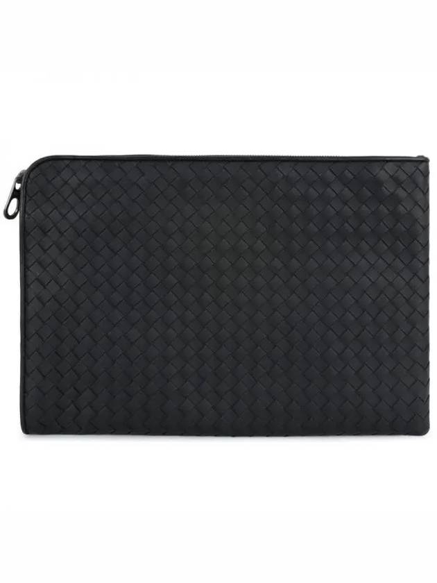 Intrecciato Weaving Zipper Medium Clutch Bag Black - BOTTEGA VENETA - BALAAN 2