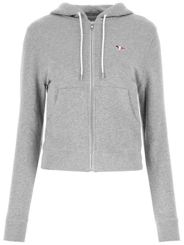 Tricolor Fox Patch Cotton Zip-Up Hoodie Grey - MAISON KITSUNE - BALAAN 2