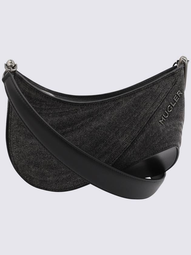 Mugler Washed Black Leather Curve Shoulder Bag - MUGLER - BALAAN 1