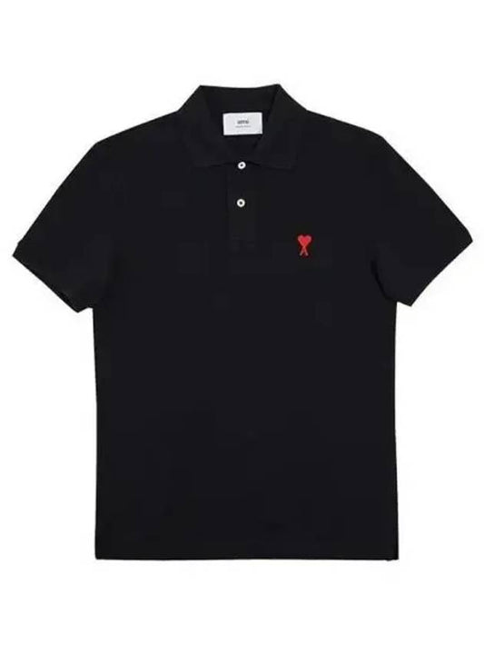 Heart Logo Polo Shirt Black - AMI - BALAAN 2