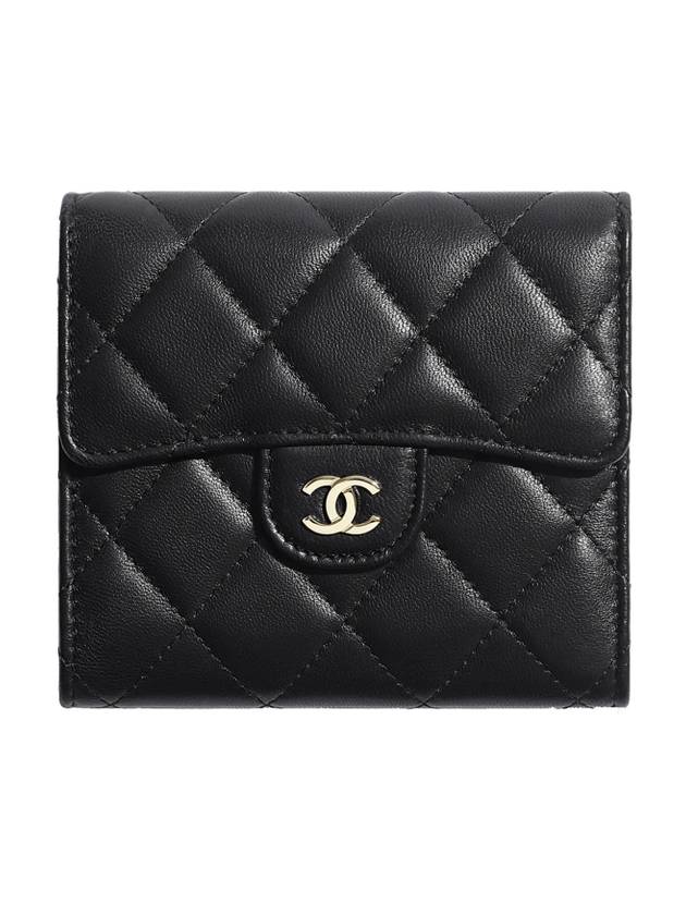 Classic Small Flap Wallet Lambskin Gold Black - CHANEL - BALAAN 1