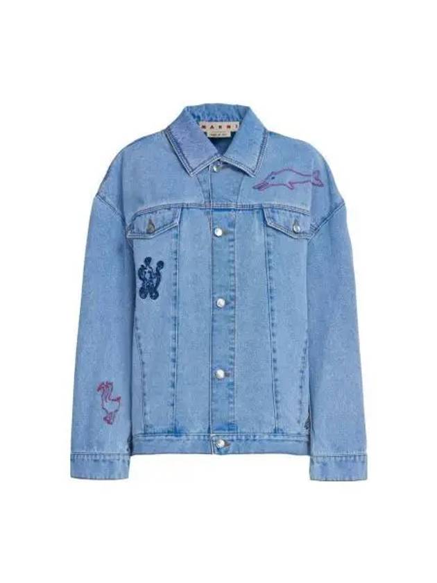 Overfit Embroidered Denim Jacket Illusion Blue - MARNI - BALAAN 2