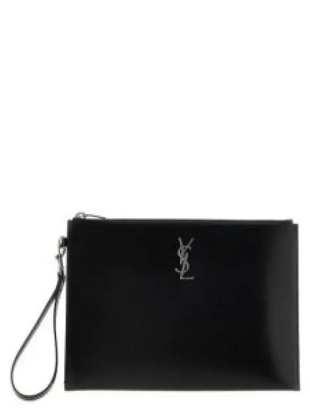 Monogram Silver Logo Clutch Bag Black - SAINT LAURENT - BALAAN 2