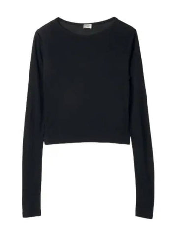 Cropped Long Sleeve T Shirt Black - SAINT LAURENT - BALAAN 1