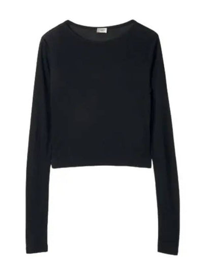 Women's Cropped Long Sleeve T-Shirt Black - SAINT LAURENT - BALAAN 2