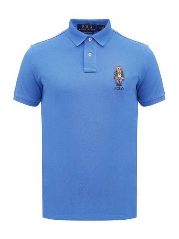 Bear Motif Slim Fit Cotton Polo Shirt Blue - POLO RALPH LAUREN - BALAAN 2