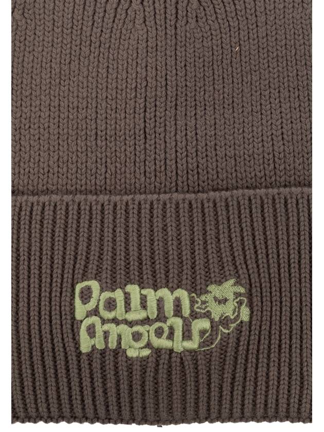 Logo Detail Cotton Beanie Grey - PALM ANGELS - BALAAN 5