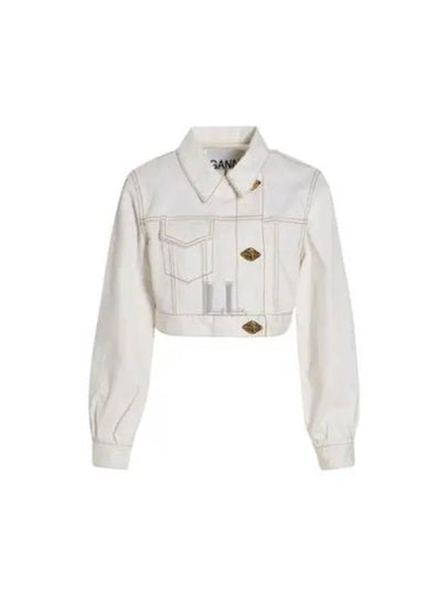 Cropped Denim Trucker Jacket White - GANNI - BALAAN 2