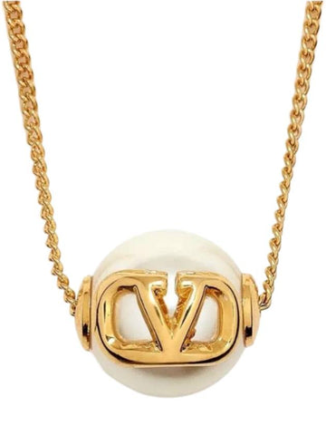 Signature V Logo Necklace Gold - VALENTINO - BALAAN 1